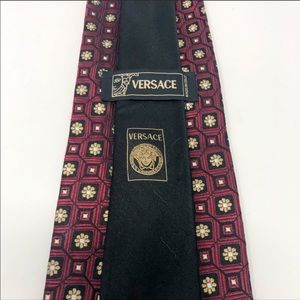Versace Black Label Red Floral Silk Tie EUC